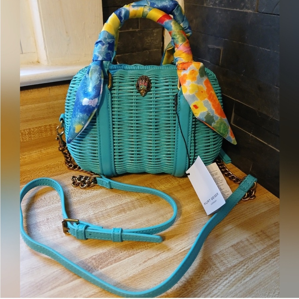NWT Kurt Geiger Blue Crossbody Bag with Adjustable Strap and Woven Design